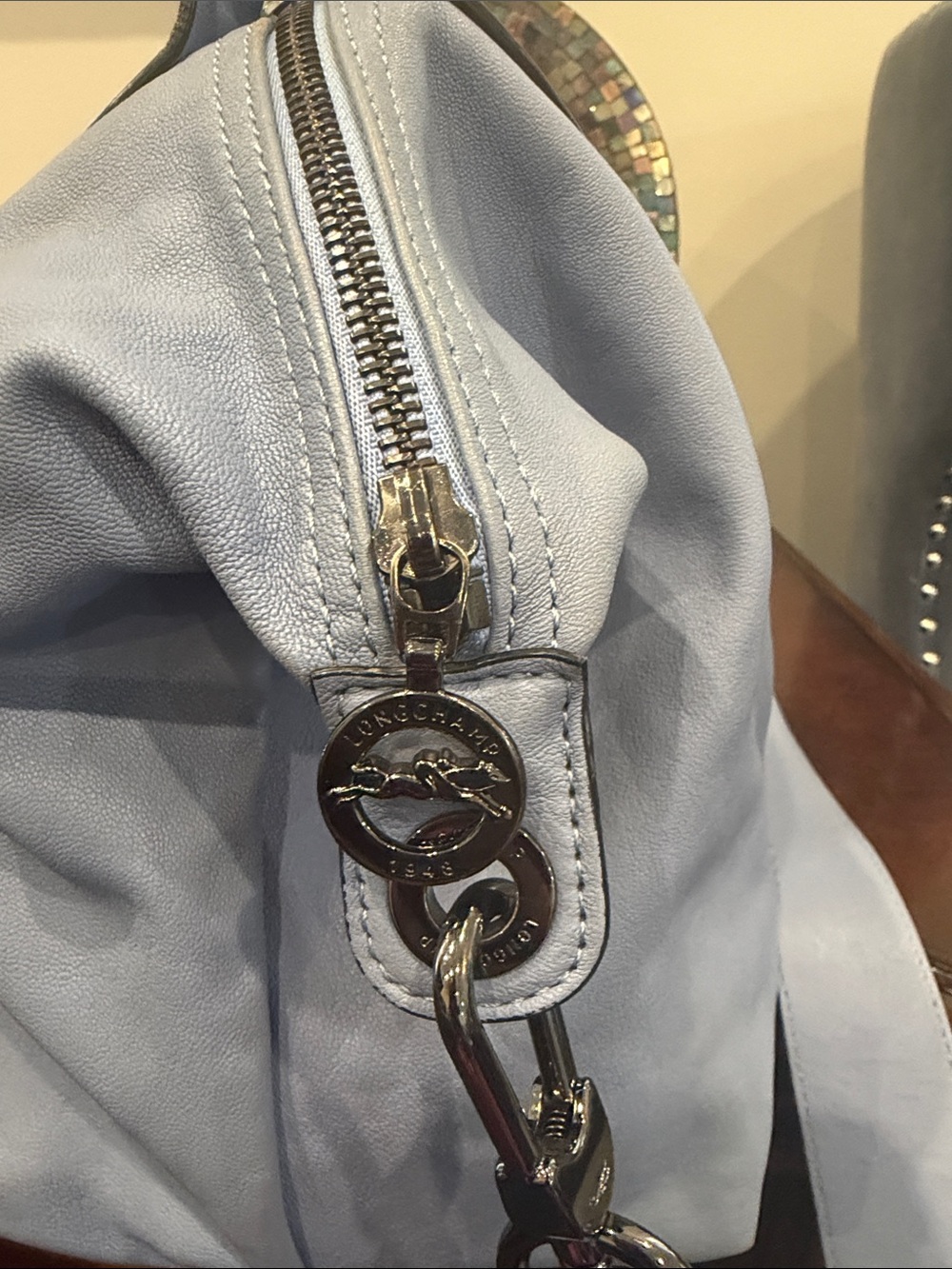 Longchamp Le Pliage Heritage Leather Tote in Light Blue - Picture 6 of 11